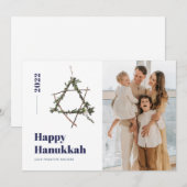 Blauw Minimalistisch Waterverf Ster 2021 Hanukkah  Feestdagenkaart (Voorkant / Achterkant)