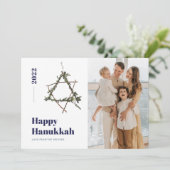 Blauw Minimalistisch Waterverf Ster 2021 Hanukkah  Feestdagenkaart (Staand voorkant)