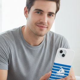 Blauw Minimalistisch Zeilboot Hoesje voor iPhone 15 Case