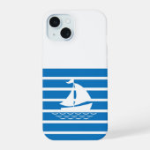 Blauw Minimalistisch Zeilboot Hoesje voor iPhone 15 Case (Achterkant)