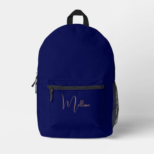 Blauw minimalistische aangepaste naam bedrukte rugzak (Voorkant)