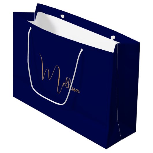 Blauw minimalistische aangepaste naam groot cadeauzakje (Voorkant Gekanteld)