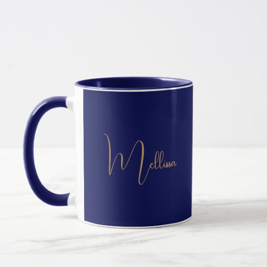Blauw minimalistische aangepaste naam  mok (Links)