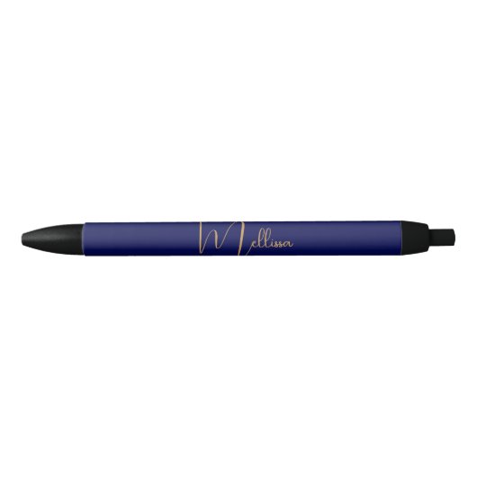 Blauw minimalistische aangepaste naam  zwarte inkt pen (Voorkant)