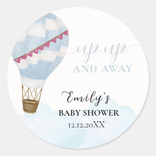 Blauw Minimalistische Boho Heet Luchtballon Baby S Ronde Sticker