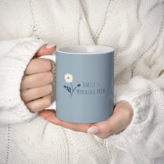 Blauw Minimalistische Madelief & Tekst Modern Boer Koffiemok