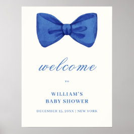Blauw Minimalistische Strik Jongens Baby Shower We Poster