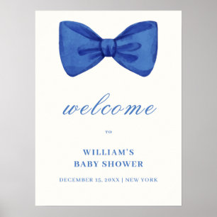 Blauw Minimalistische Strik Jongens Baby Shower We Poster
