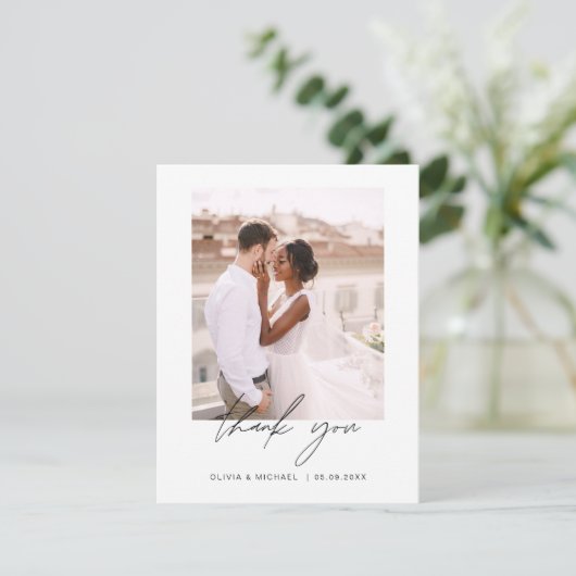 Blauw Minimalistische Trouw Dank Je Foto Bedankkaart (Staand voorkant)