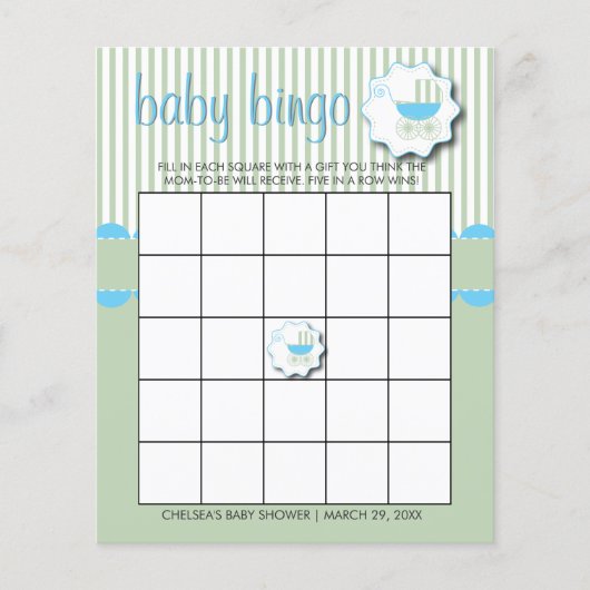 Blauw & Mint Green Baby Buggy Shower - Bingo Flyer (Voorkant)