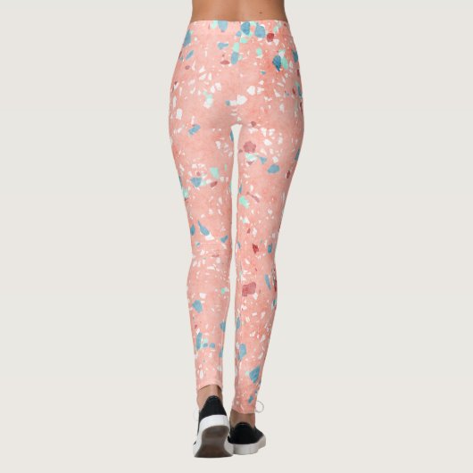 Blauw Mint Green Coral Red Pink Terrazzo Art Leggings (Achterkant)