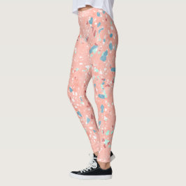 Blauw Mint Green Coral Red Pink Terrazzo Art Leggings