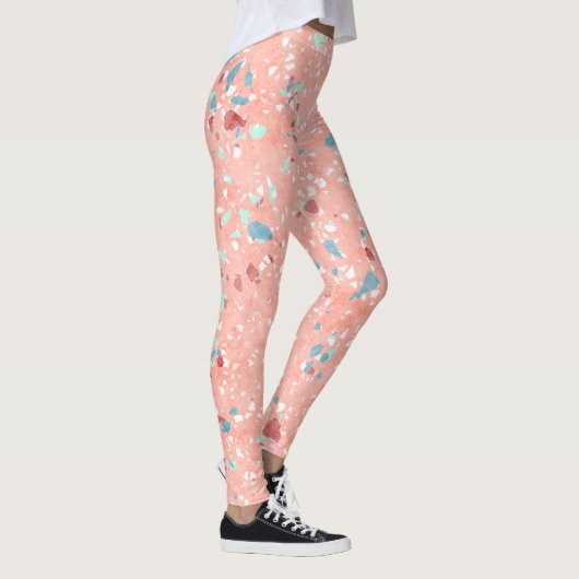 Blauw Mint Green Coral Red Pink Terrazzo Art Leggings (Rechts)