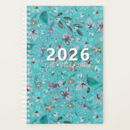 Blauw Mint Magisch Watercolor Bloemmotief 2026 Op Planner