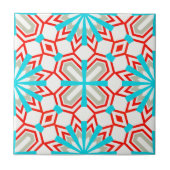 Blauw Mint Red White Gray Mosaic Geometric Pattern Tegeltje (Voorkant)
