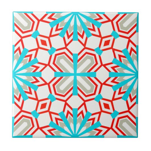 Blauw Mint Red White Gray Mosaic Geometric Pattern Tegeltje (Voorkant)