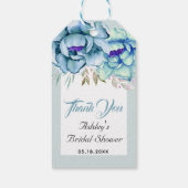 Blauw, mintgroene bloemen Dank je bruidsdouche Cadeaulabel (Achterkant)