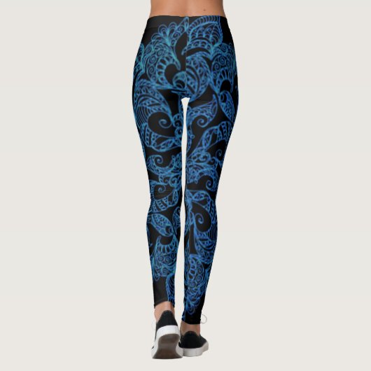 Blauw, mode afdrukken, patroon leggings (Achterkant)