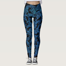 Blauw, mode afdrukken, patroon leggings