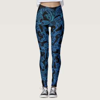 Blauw, mode afdrukken, patroon leggings