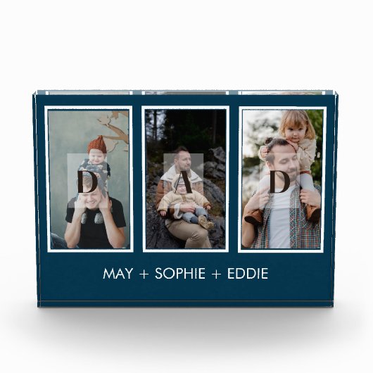 Blauw Modern 3 foto's Vaderdag fotoblok (Voorkant)