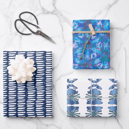 Blauw Modern Abstract Waterverf Patroon Inpakpapier Vel (Voorkant)