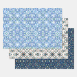 Blauw Modern Batik Patroon Inpakpapier Vel