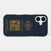 Blauw modern bedrijfslogo & QR-code promotie iPhone 16 Hoesje (Achterkant horizontaal)