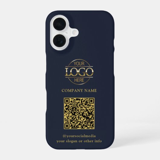 Blauw modern bedrijfslogo & QR-code promotie iPhone 16 Hoesje (Achterkant)
