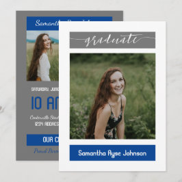 Blauw Modern Blok 3-Foto Afstuderen Kaart
