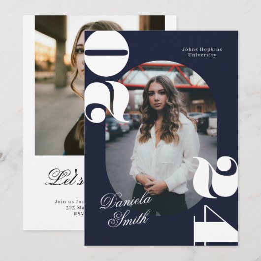 Blauw Modern Bold Klasse van 2024 Afstuderen Kaart (Voorkant / Achterkant)