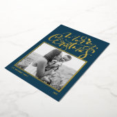 Blauw Modern Calligraphy Foto Prettig Kerstmis Fol Folie Feestdagenkaart (Gedraaid)