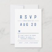 Blauw Modern Chic Eenvoudige Typografie Bruiloft RSVP Kaartje (Voorkant)