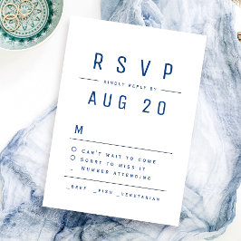 Blauw Modern Chic Eenvoudige Typografie Bruiloft RSVP Kaartje