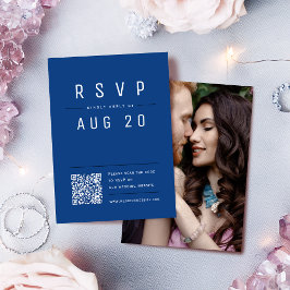 Blauw Modern Chic Eenvoudige Typografie QR-code RSVP Kaartje