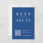 Blauw Modern Chic Eenvoudige Typografie QR-code RSVP Kaartje (Voorkant)
