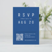 Blauw Modern Chic Eenvoudige Typografie QR-code RSVP Kaartje (Staand voorkant)