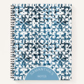 Blauw Modern Chic Patroon Gepersonaliseerde Naam E Notitieboek (Voorkant)
