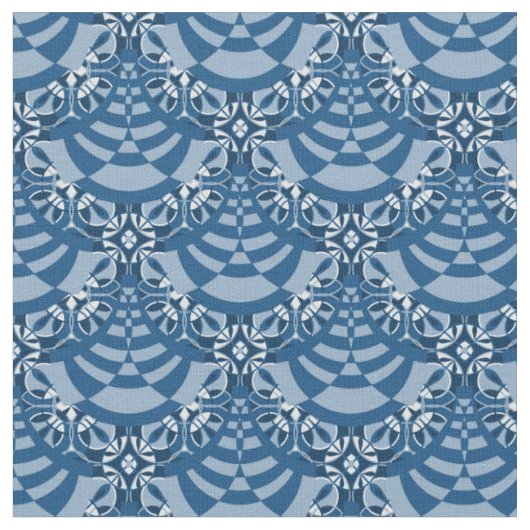 Blauw Modern Deco Groot Herhalingspatroon Stof (Close Up)