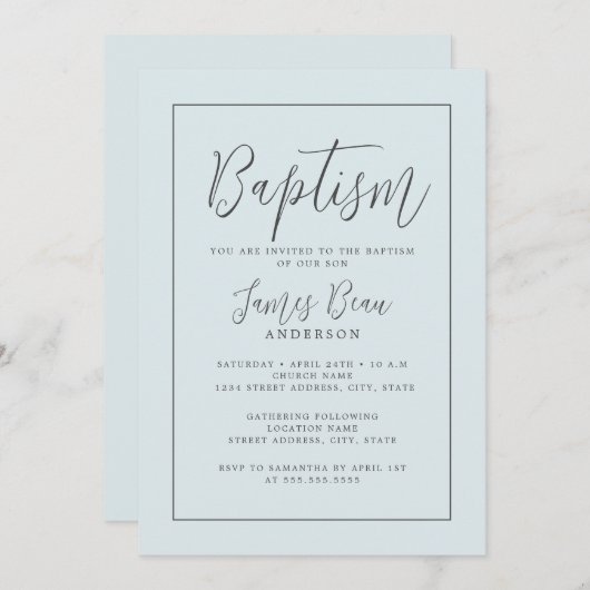 Blauw Modern Doopsel Kaart (Voorkant / Achterkant)