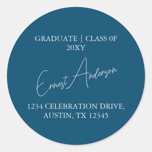 Blauw Modern Eenvoudig Afstuderen Terugkeeradresze Ronde Sticker (Voorkant)