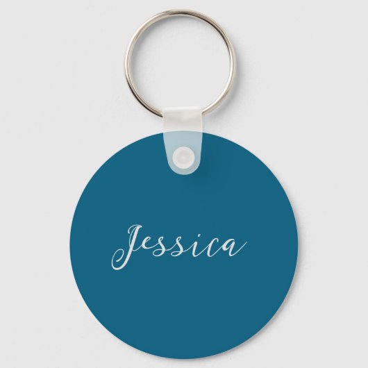 Blauw Modern Eenvoudig Elegant Professioneel Naam Sleutelhanger (Voorkant)