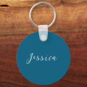 Blauw Modern Eenvoudig Elegant Professioneel Naam Sleutelhanger (Voorkant)