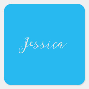 Blauw Modern Eenvoudig Elegant Professioneel Naam Vierkante Sticker