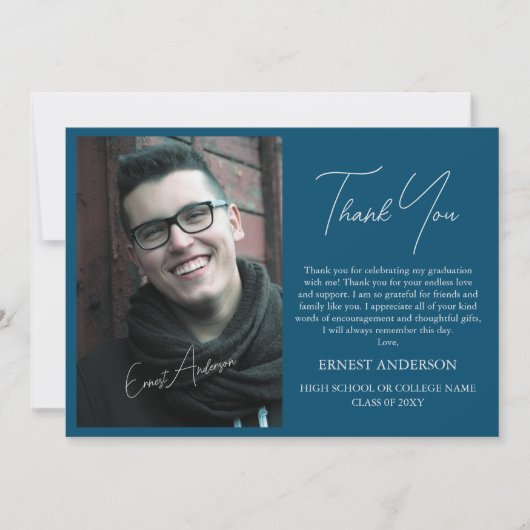 Blauw Modern Eenvoudig Foto Afstuderen Dank u Kaar Kaart (Voorkant)