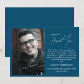 Blauw Modern Eenvoudig Foto Afstuderen Dank u Kaar Kaart (Voorkant / Achterkant)