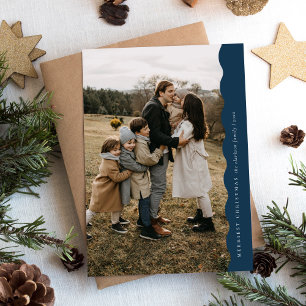 Blauw Modern Eenvoudig Golf Twee Foto Kerstmis Feestdagenkaart