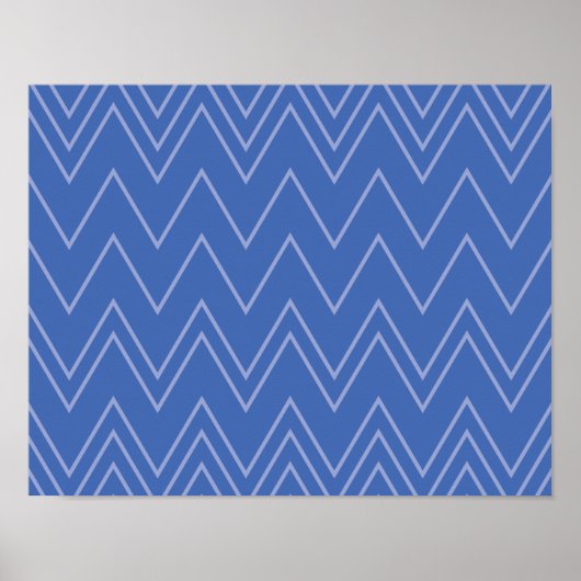 Blauw, modern, eenvoudig, koel, trendy zigzagpatro poster (Voorkant)