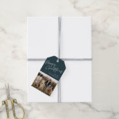 Blauw Modern Eenvoudig Script Foto Vrolijk Kerstfe Cadeaulabel (Met Touw)