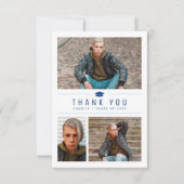 Blauw Modern Eenvoudige Typografie 4 Foto Afstuder Bedankkaart (Voorkant)